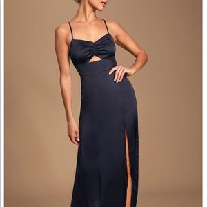 Lulu’s high slit satin maxi dress